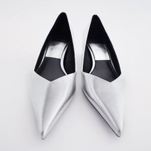 NWT Zara Metallic High-Heeled Pointed Toe Shoes